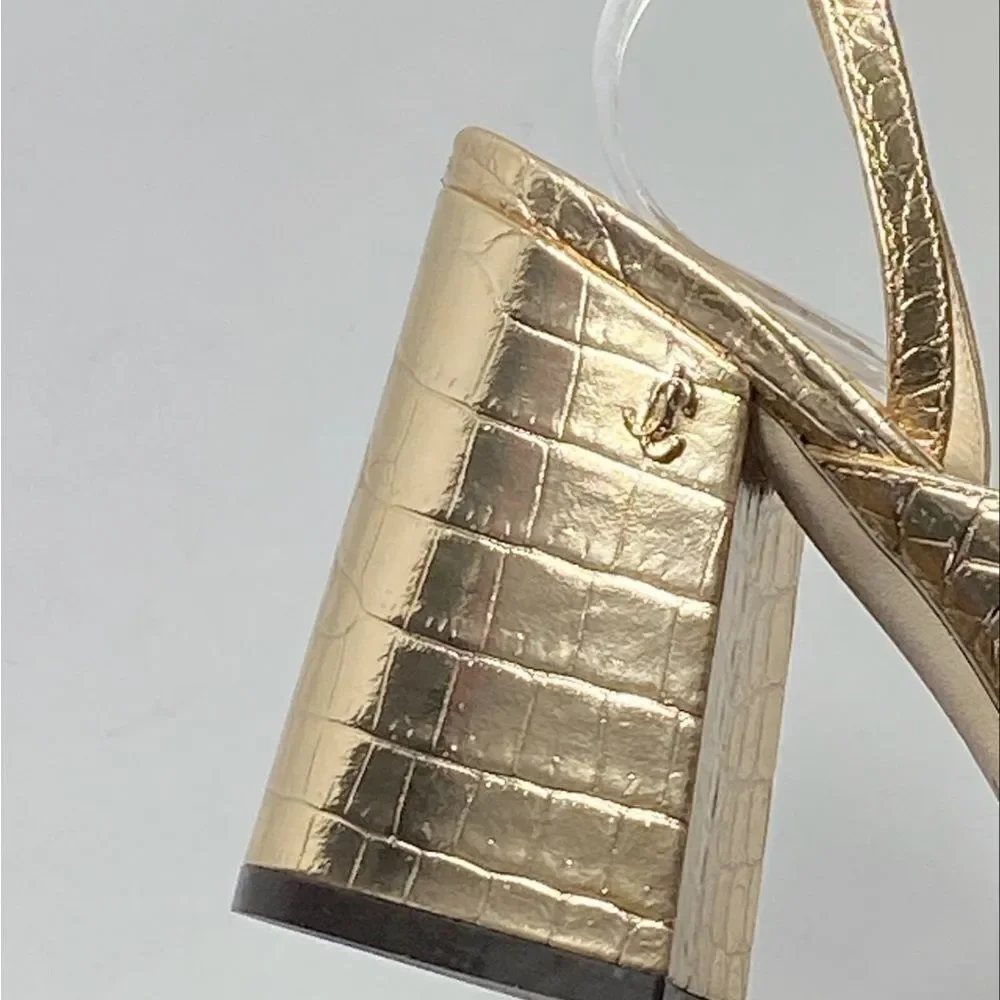 Jimmy Choo Jassidy Croc-Embossed Metallic Leather Sandals size 37.5